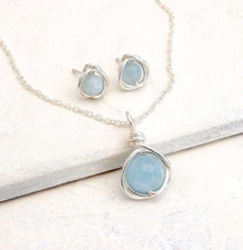 Aquamarine necklace earrings - aquamarine,
