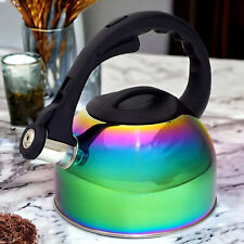 2L Stovetop Whistling Kettle Stainless Steel Iridescent Rainbow Multi Coloured