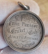 Victorian Silver Cricket Medal 12 Grams 34mm The Prescott Cricket Club Sept 1866