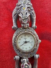 Vintage Marcasite 925 Silver Articulated Panther Head Ladies Watch