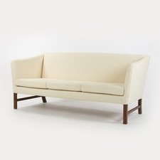 1960s Ole Wanscher for AJ Iversen White New Bouclé Fabric 3-Seat Sofa Denmark