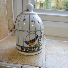 VTG 70s Birdcage Shape Ceramic Hanging Pomander Bird Design Wardrobe Freshener