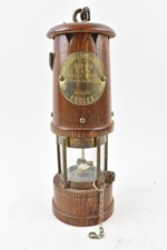 Pre-Loved Vintage ECCLES British Miners Safety Lamp Protector Wooden Brass 24cm