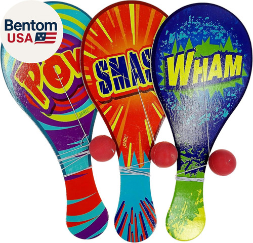Wooden paddle ball with string - ball,