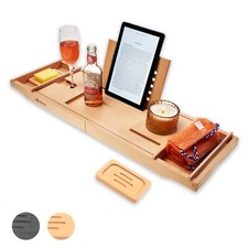 Wooden Bamboo Bath Caddy Tray Bathtub Board Bath Shelf Wine Tablet Holder Rack