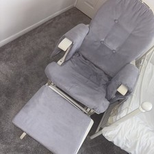 Nursing Rocking Chair And Stool White With Grey Fabric 