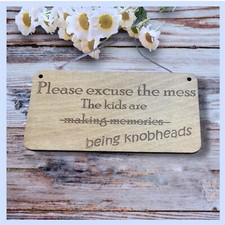 wooden garden  sign  Mum gift handmade Sign Plaque kids are being Kno# heads