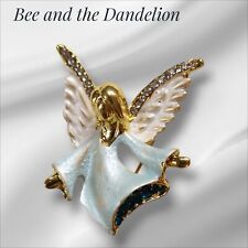Guardian Angel Brooch Light  Blue With Crystal Tipped Wings ~ Christmas Gift