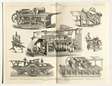 PRINTING PRESS - c. 1880 Original Antique B & W Print