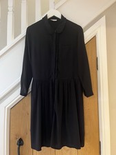 HUSH 'Emmanuel' Black Frill Detail Viscose Shirt Dress. Size 14