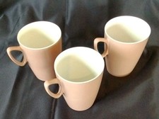 Vintage Gaydon Melmex Melamine Retro Camping Picnic Mugs X 3 In Brown And White