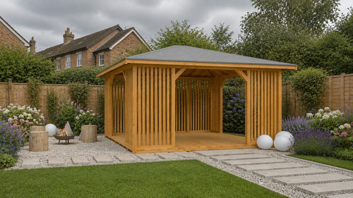 Modern wooden garden gazebo - garden,