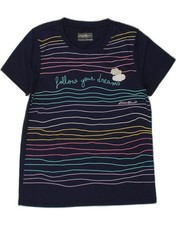 EDDIE BAUER Girls Graphic T-Shirt Top 14-15 Years Large  Navy Blue Striped CD70