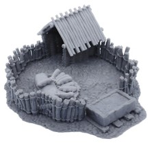 Farm Village Pig Pen with Piglets, Fantasy 28mm Scenery Terrain Building