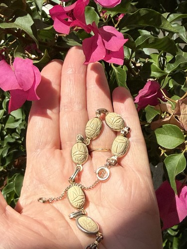 Vintage tan carved scarab - vintage,