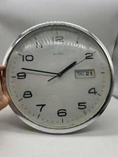 Vintage Acctim 32.5cm Round Chrome & Cream Wall Clock with Day/Date Display