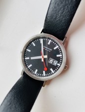 Men's Mondaine SBB CFF FFS EVO Black Dial Swiss Railways Watch Leather Strap