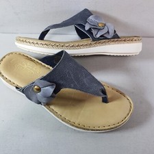 FLYFLOT Leather Flip Flops Flat Toe Thong Sandals Two Tone Flower Size UK 4