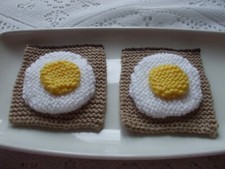 HAND KNITTED FOOD. 2 EGGS ON