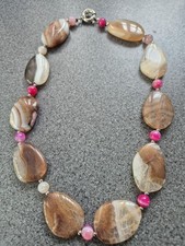 Pink and Brown Agate stone necklace 18 ins