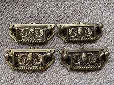 Set of 4 Antique Set Drawer/Door/Cupboard Pull Handles Brass Reclaimed lot 1