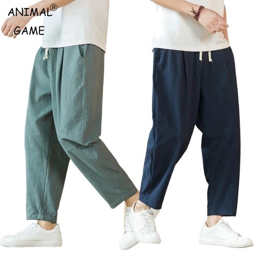 Men cotton linen pants - men's,