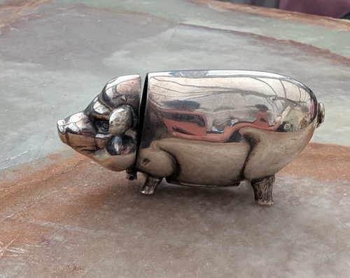 Sterling silver pig vesta box - sterling,
