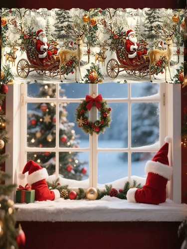 1pc rustic christmas curtain - rustic,
