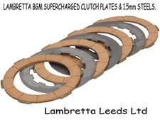 LAMBRETTA BGM SUPERCHARGED CLUTCH PLATES - 4 PLATES & 3 BGM 1.5mm STEELS. NEW