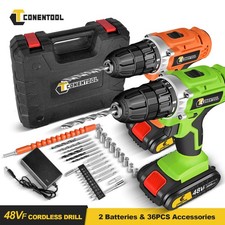 36Pcs 21V/48V Cordless Drill Driver Set Household Hand Tool Kit with 2 Batteries