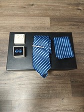 Tie clip, Blue Pocket square and Cufflink set - Large (Men)