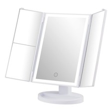GRIFEMA Vanity Makeup Mirror  Trifold Table Mirror with 32 LED Lights & 3X/2X/1X
