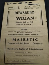 VINTAGE WARTIME RUGBY LEAGUE PROGRAMME DEWSBURY V WIGAN EMERGENCY CUP APRIL 1944