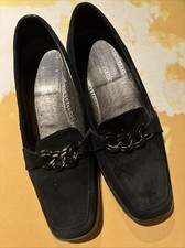Russell & Bromley Shoes Black Suede Leather Mid Heel Loafers US7B UK 4.5