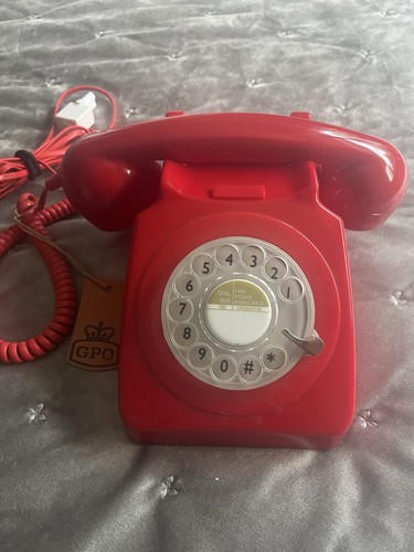 Retro red telephone with dial - retro,