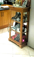 Wooden Display Cabinet with Glass Sides and Mirrored Back