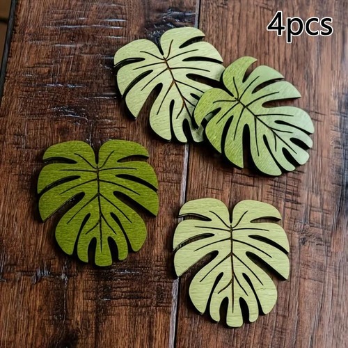 4pcs natural bamboo leaf - natural,