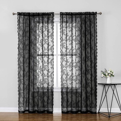 Black vintage floral voile - black,
