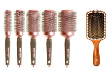 Head Jog Pink Radial Hair Brush Set & Paddle Brush (6pck) Ionic Static Resistant