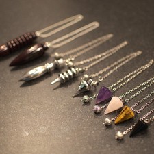 Divination Pendulums -Crystal, Wood & Metal -Rose Quartz, Obsidian, Tiger's Eye