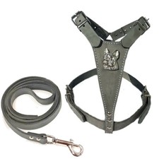Grey Leather Dog Harness with