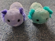 BUILD A BEAR MINI AXOLOTL 9" LONG x2 VERY GOOD USED LAVENDER AQUA BLUE PLUSH TOY