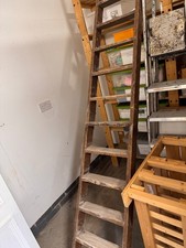 1920's Wooden Loft Ladder - 9 Feet In Length But Folds For Easy Storage - Used