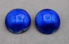 Vintage Norway Sterling Silver Clip-on royal Blue Guilloche domed Earrings 