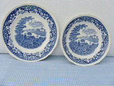 2 Vintage Blue White Swinnertons Staffordshire Plates "Silverdale" Country Scene
