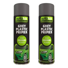 AutoTek Grey Plastic Primer Multi-Purpose Aerosol Spray Paint 500ml x2