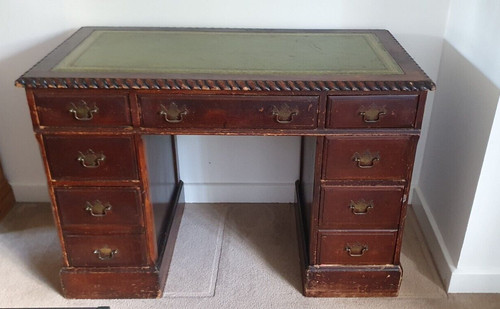 Antique green leather topped - leather,