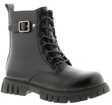 GIRLS BLACK GOTH GRUNGE EMO BIKER ANKLE BOOTS SHOES SIDE ZIP TEENS UK SIZE 13-4