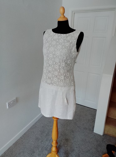Small beige crochet lace dress - beige,