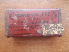 SMALL ANTIQUE GUN POWDER EMPTY TIN. 250 g Polvora de Caza FFF. Spain?